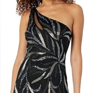 Aidan Mattox by Adrianna Pappell Black Beaded Asymmetric Gown - Size 8